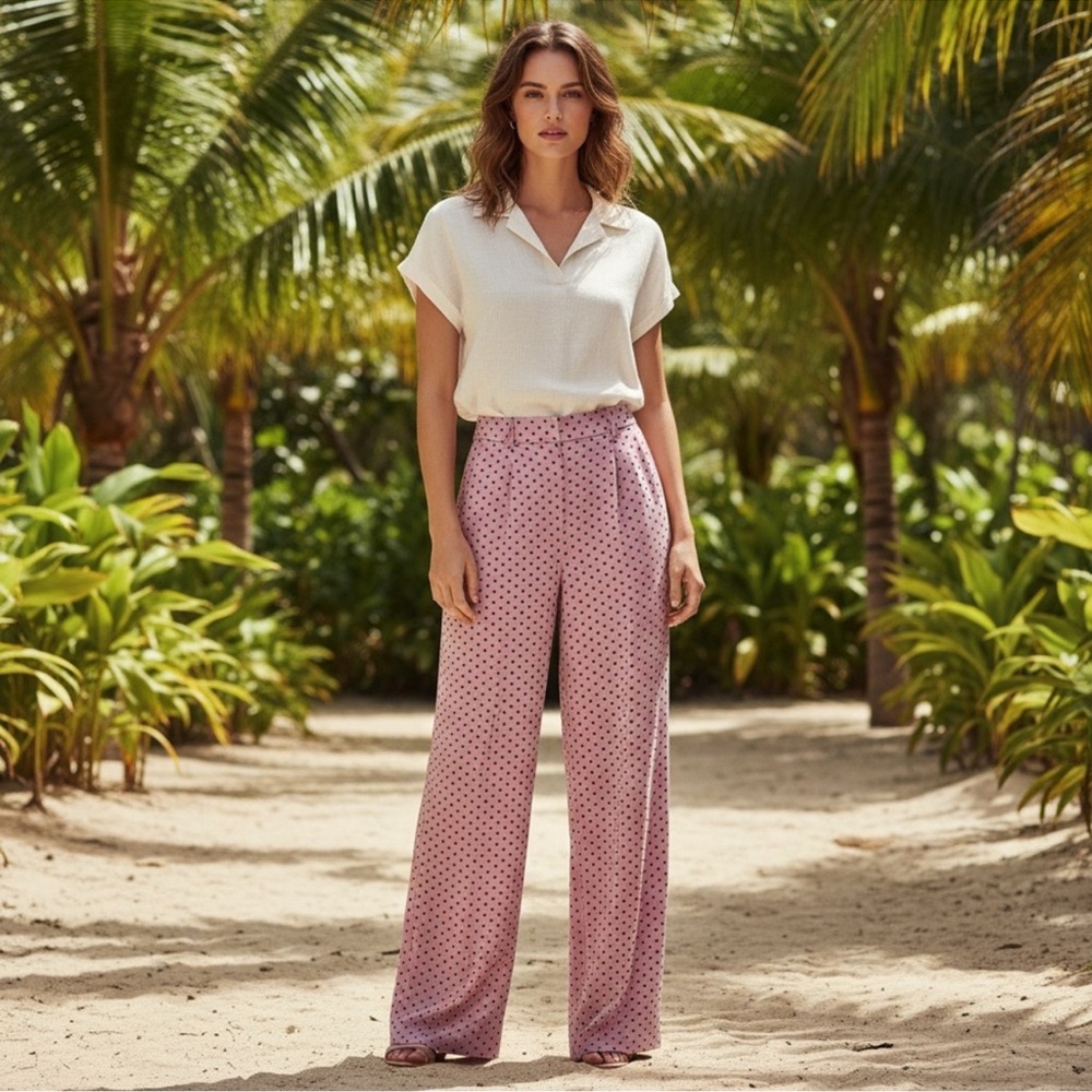 Vineyard Vines Kentucky Derby Pink Polka Dot Wide Leg Trousers Pants Women’s 6